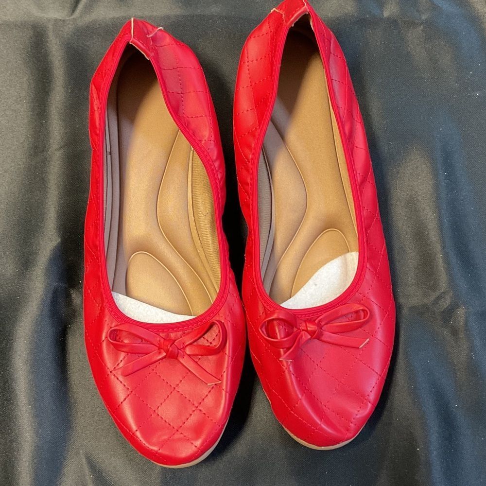 Red Quilted Ballet Flats with Bow